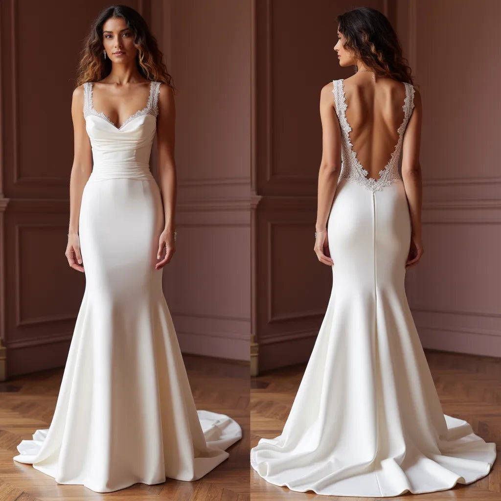 Mermaid Bridal Gown for Intimate Weddings, Reception, and Celebrations backless embroidery New Satin