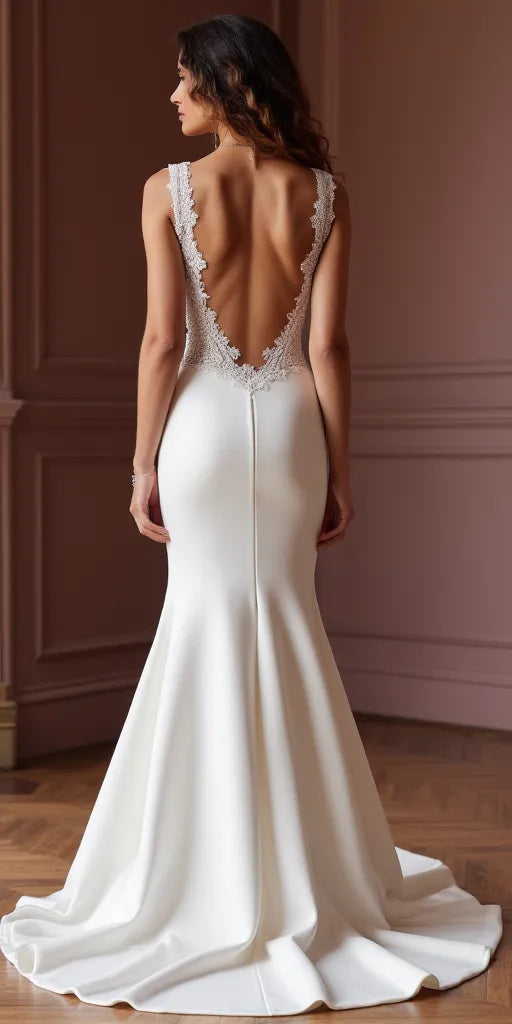 Mermaid Bridal Gown for Intimate Weddings, Reception, and Celebrations backless embroidery New Satin