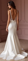 Mermaid Bridal Gown for Beach, Destination, or Garden Wedding Themes backless embroidery New Satin
