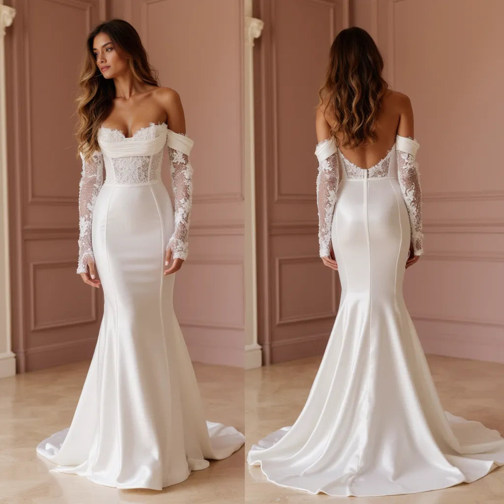 Mermaid Bridal Gown with a Flattering Fit for Hourglass Brides backless embroidery New Satin