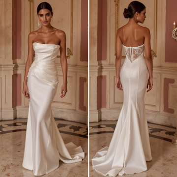 Fitted Wedding Dress with a Sleek Mermaid Silhouette backless mesh New Satin