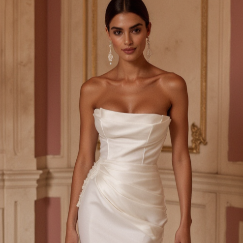 Fitted Wedding Dress with a Sleek Mermaid Silhouette backless mesh New Satin