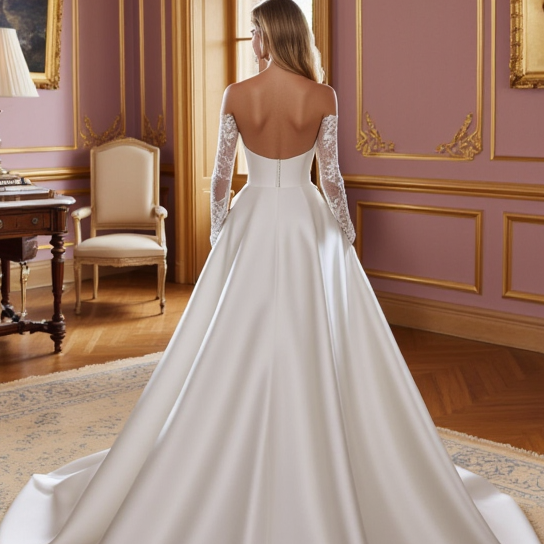 Classic White Princess Wedding Dress with a Full Skirt for a Royal Feel embroidery mesh New Satin white