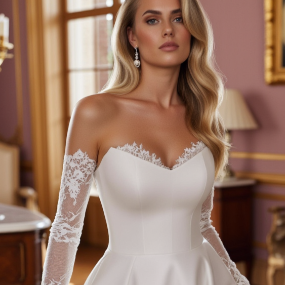 Classic White Princess Wedding Dress with a Full Skirt for a Royal Feel embroidery mesh New Satin white