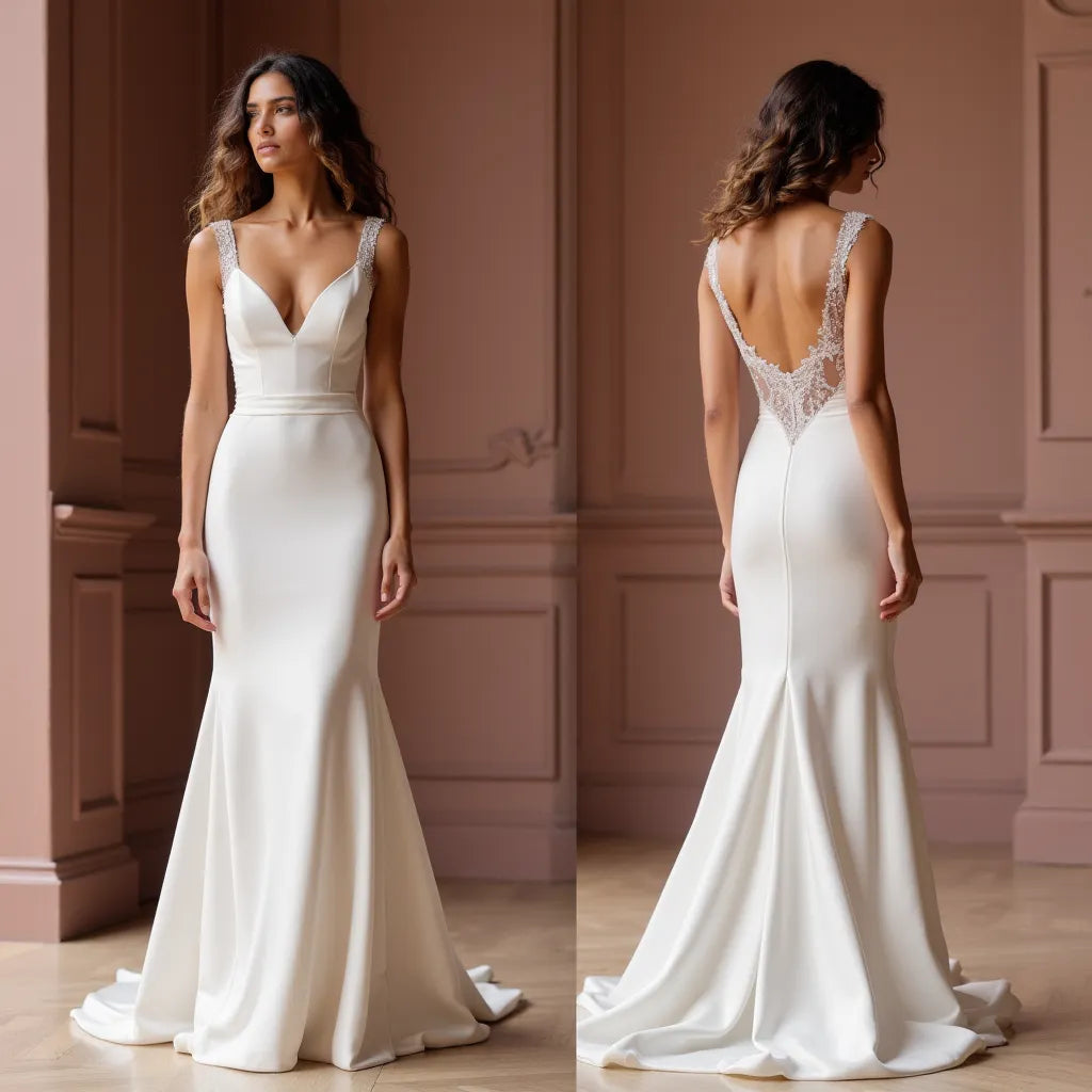 Mermaid Bridal Gown with a Classic Fit for Traditional Wedding Styles backless New Satin