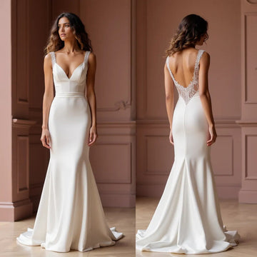 Mermaid Bridal Gown with a Classic Fit for Traditional Wedding Styles backless New Satin