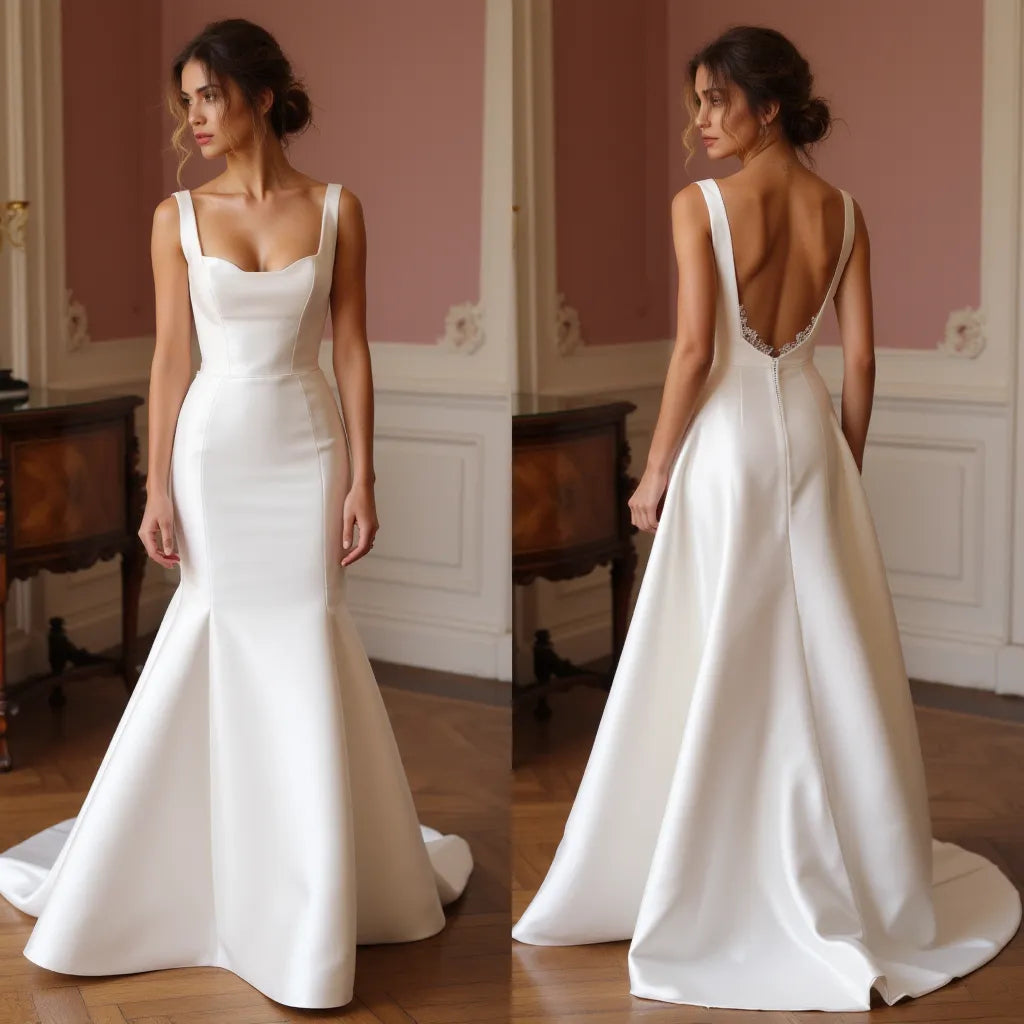 Mermaid Wedding Gown with a Sexy Fit for Brides Who Want to Stand Out backless New Satin