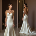 Elegant Mermaid Wedding Dress for Brides Who Love a Modern Look backless mesh New Satin