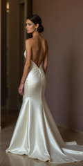 Elegant Mermaid Wedding Dress for Brides Who Love a Modern Look backless mesh New Satin