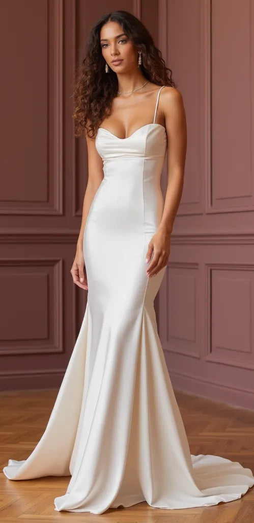 Mermaid Wedding Gown for Curvy Brides Who Want a Flattering Fit backless New Satin silk