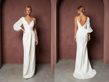 A-Line White Gown with Cap Sleeves for a Subtle and Elegant Bridal Look backless New Satin white
