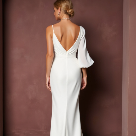 A-Line White Gown with Cap Sleeves for a Subtle and Elegant Bridal Look backless New Satin white