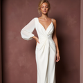 A-Line White Gown with Cap Sleeves for a Subtle and Elegant Bridal Look backless New Satin white
