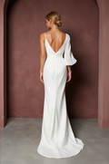 A-Line White Gown with Cap Sleeves for a Subtle and Elegant Bridal Look backless New Satin white