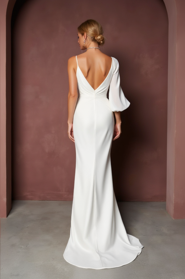 A-Line White Gown with Cap Sleeves for a Subtle and Elegant Bridal Look backless New Satin white