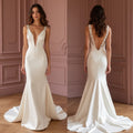 Mermaid Bridal Dress with a Dramatic Train for a Grand Wedding Entrance backless mesh New Satin silk