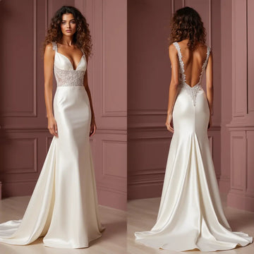 Mermaid Bridal Dress with a Sexy and Romantic Fit for Confident Brides backless mesh New Satin silk