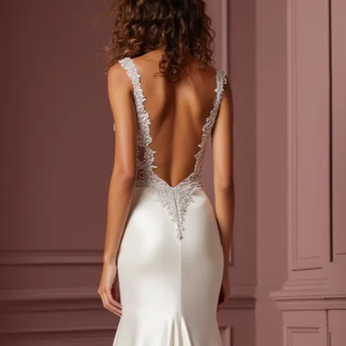 Mermaid Bridal Dress with a Sexy and Romantic Fit for Confident Brides backless mesh New Satin silk
