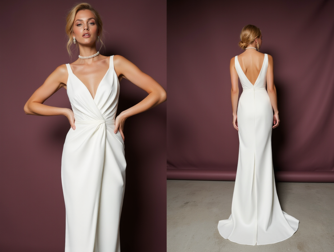A-Line White Wedding Dress with a Floor-Length Skirt for an Effortless Look backless New Satin white