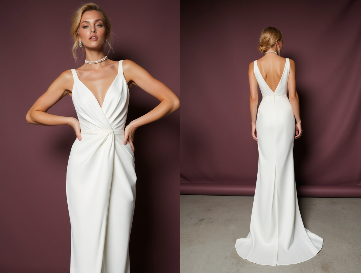A-Line White Wedding Dress with a Floor-Length Skirt for an Effortless Look backless New Satin white