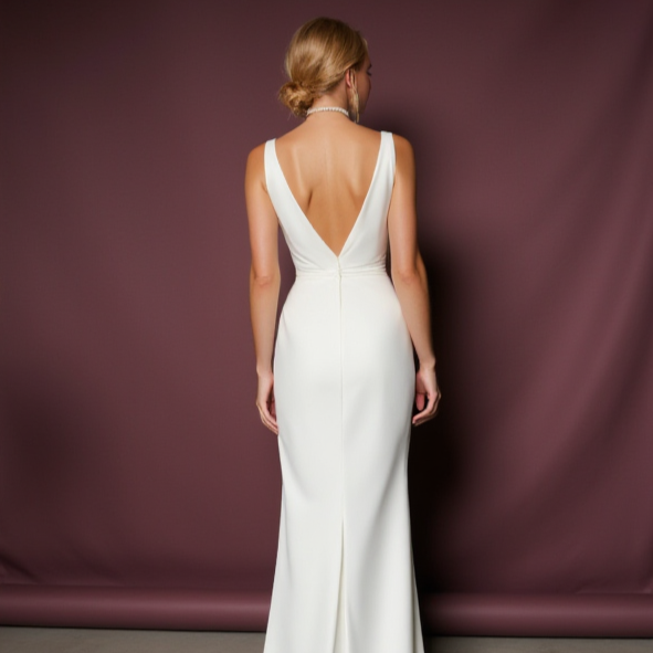 A-Line White Wedding Dress with a Floor-Length Skirt for an Effortless Look backless New Satin white