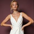 A-Line White Wedding Dress with a Floor-Length Skirt for an Effortless Look backless New Satin white
