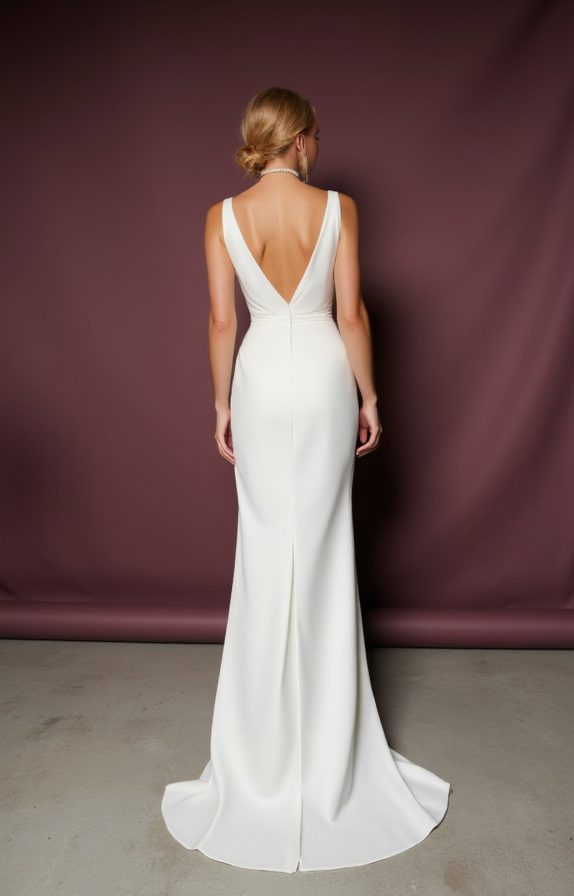 A-Line White Wedding Dress with a Floor-Length Skirt for an Effortless Look backless New Satin white