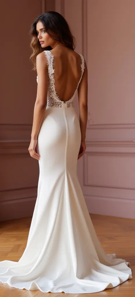 Mermaid Bridal Dress for Beach, Destination, and Outdoor Weddings backless mesh New Satin silk