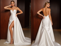 Soft A-Line White Wedding Gown with a Chiffon Overlay for a Light Feel backless New Satin white