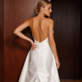 Soft A-Line White Wedding Gown with a Chiffon Overlay for a Light Feel backless New Satin white