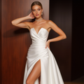Soft A-Line White Wedding Gown with a Chiffon Overlay for a Light Feel backless New Satin white