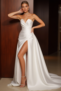 Soft A-Line White Wedding Gown with a Chiffon Overlay for a Light Feel backless New Satin white