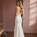 Elegant A-Line White Wedding Dress with a Bateau Neckline for a Graceful Look backless New Satin white