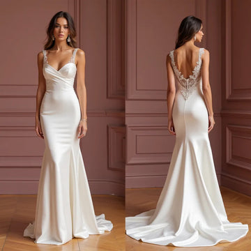 Mermaid Fit-and-Flare Wedding Dress with a Sleek and Chic Fit backless mesh New Satin silk
