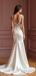 Mermaid Fit-and-Flare Wedding Dress with a Sleek and Chic Fit backless mesh New Satin silk