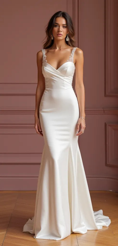 Mermaid Fit-and-Flare Wedding Dress with a Sleek and Chic Fit backless mesh New Satin silk