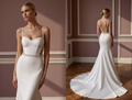 A-Line White Wedding Dress with Ruched Bodice for a Flattering Fit backless embroidery New Satin white