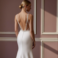 A-Line White Wedding Dress with Ruched Bodice for a Flattering Fit backless embroidery New Satin white