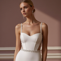 A-Line White Wedding Dress with Ruched Bodice for a Flattering Fit backless embroidery New Satin white