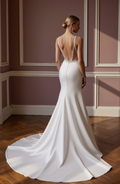 A-Line White Wedding Dress with Ruched Bodice for a Flattering Fit backless embroidery New Satin white