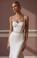 A-Line White Wedding Dress with Ruched Bodice for a Flattering Fit backless embroidery New Satin white