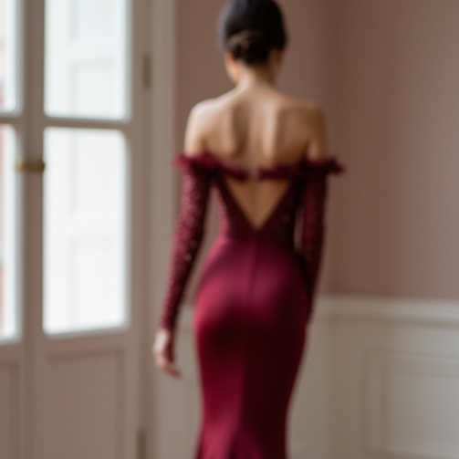 Romantic Red Evening Dress & Prom Dress with Vintage Ruffle Accents New red Satin