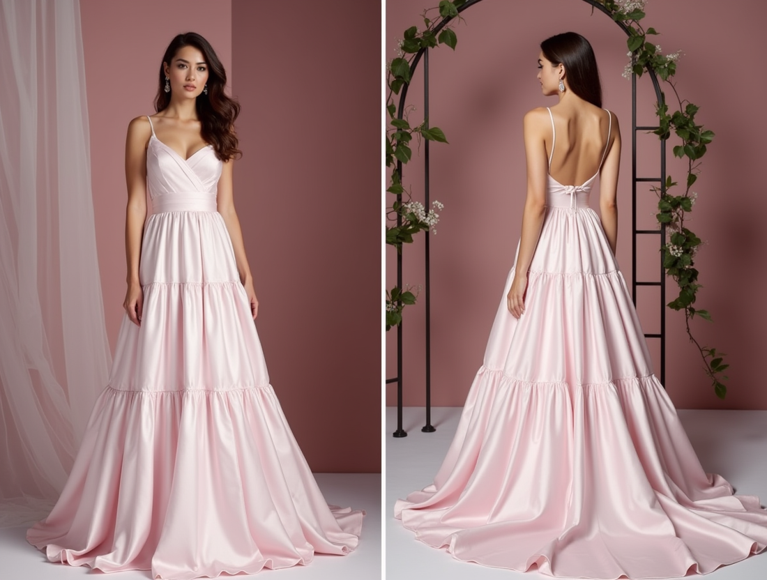 Chic Pink Evening Dress & Prom Dress with Sheer Beaded Sleeves for Extra Elegance New pink Satin