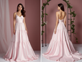Chic Pink Evening Dress & Prom Dress with Sheer Beaded Sleeves for Extra Elegance New pink Satin