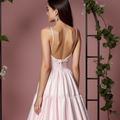 Chic Pink Evening Dress & Prom Dress with Sheer Beaded Sleeves for Extra Elegance New pink Satin