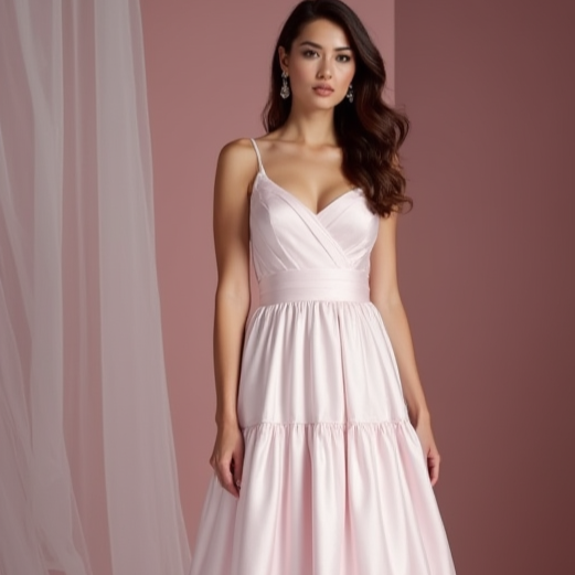 Chic Pink Evening Dress & Prom Dress with Sheer Beaded Sleeves for Extra Elegance New pink Satin