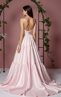Chic Pink Evening Dress & Prom Dress with Sheer Beaded Sleeves for Extra Elegance New pink Satin