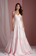 Chic Pink Evening Dress & Prom Dress with Sheer Beaded Sleeves for Extra Elegance New pink Satin