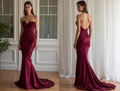 Trendy Red Evening Dress & Prom Dress with Bodycon Fit and Sparkling Fabric New red Satin