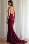 Trendy Red Evening Dress & Prom Dress with Bodycon Fit and Sparkling Fabric New red Satin